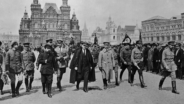 Lenin and bolshevik leaders on Red square